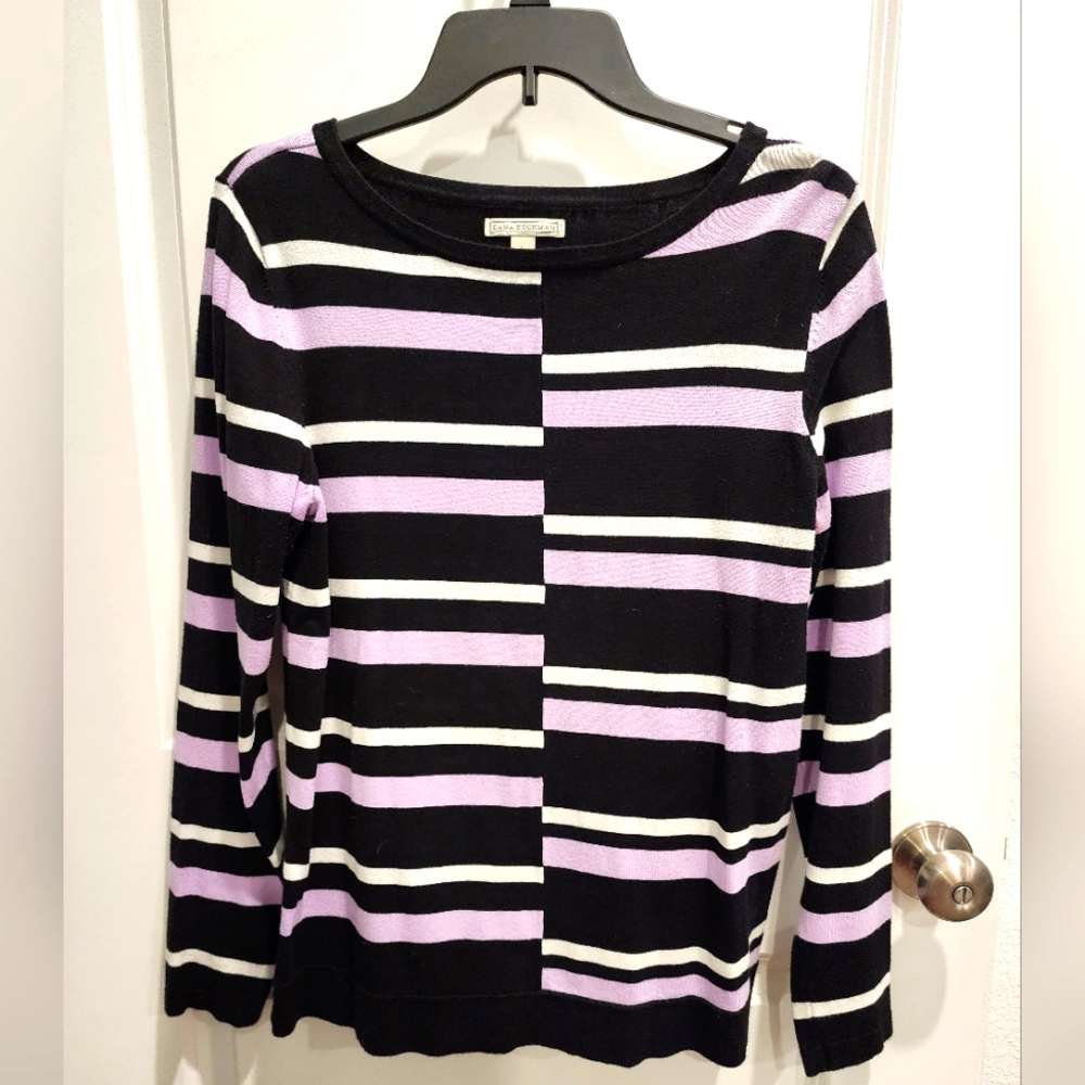 Dana Buchman sweater, purple, white, black